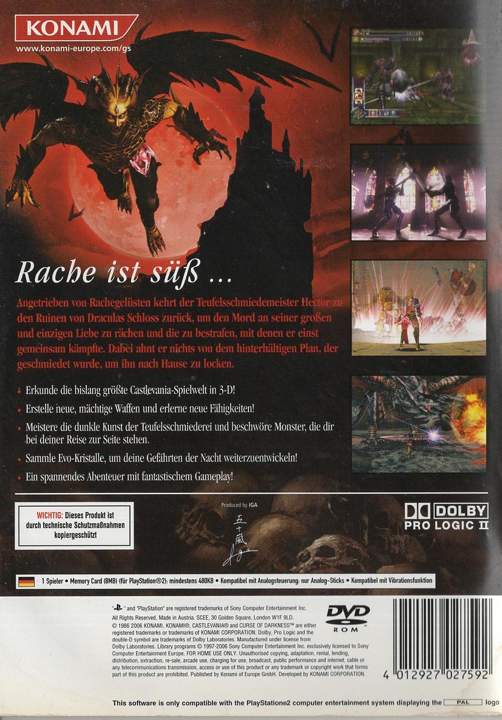 Castlevania: Curse of Darkness - PlayStation 2 Rückseite