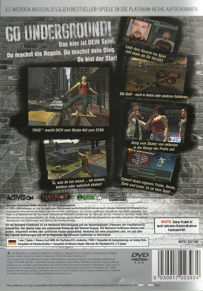 Tony Hawk's Underground - PlayStation 2 Rückseite