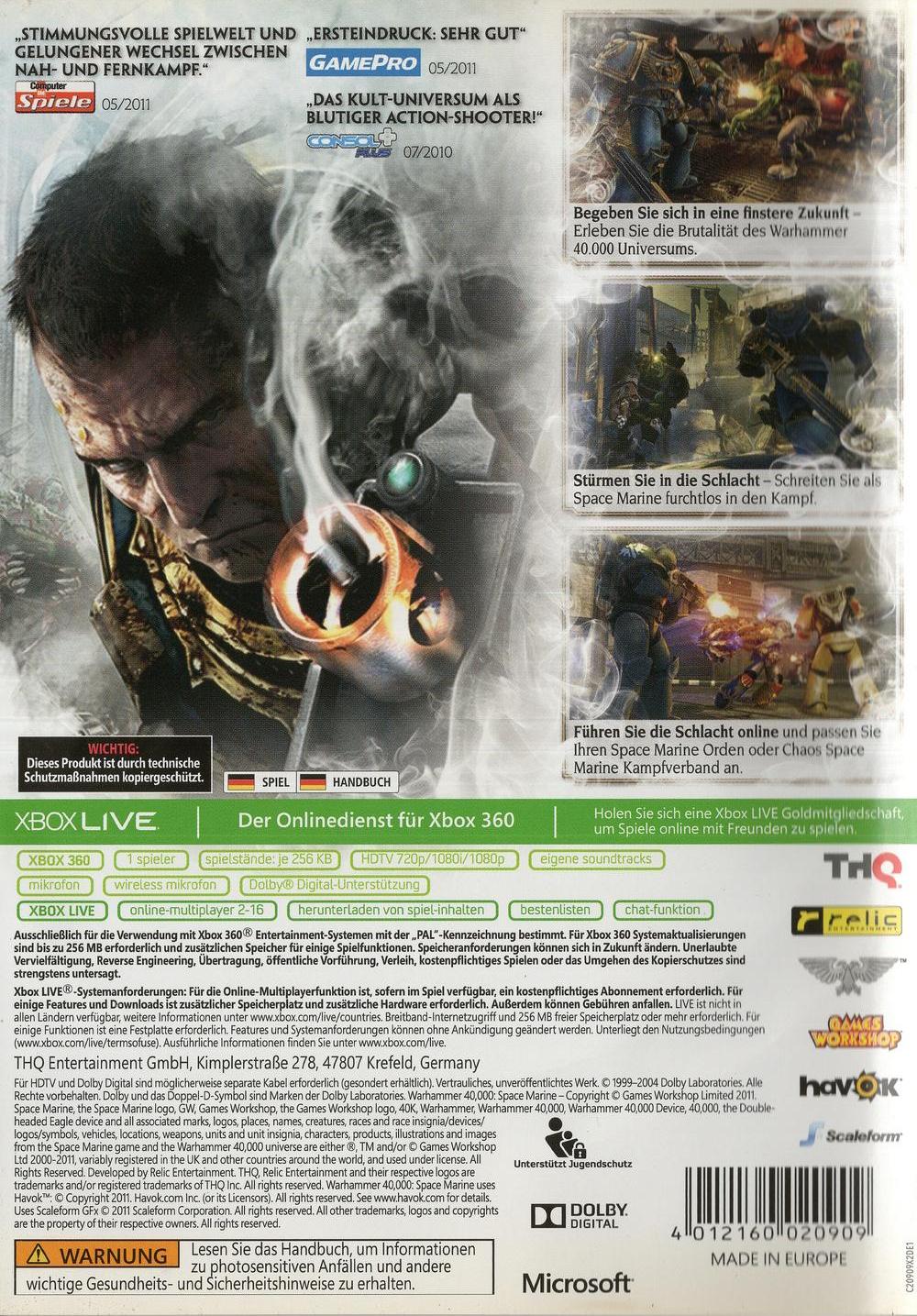 Warhammer 40,000: Space Marine - Xbox 360 Rückseite