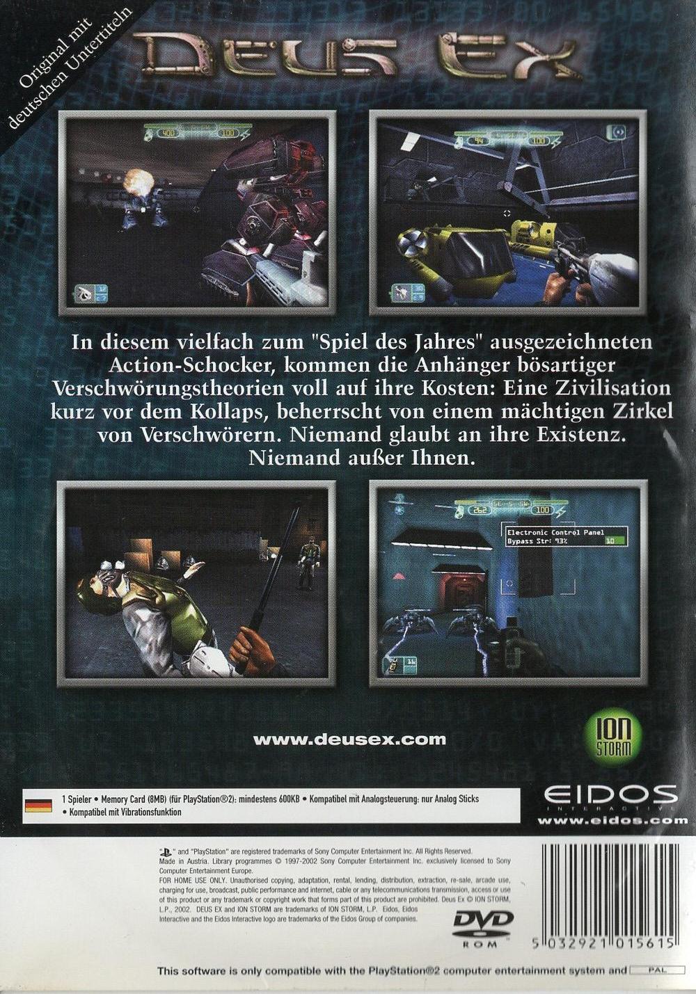 Deus Ex - PlayStation 2 Rückseite