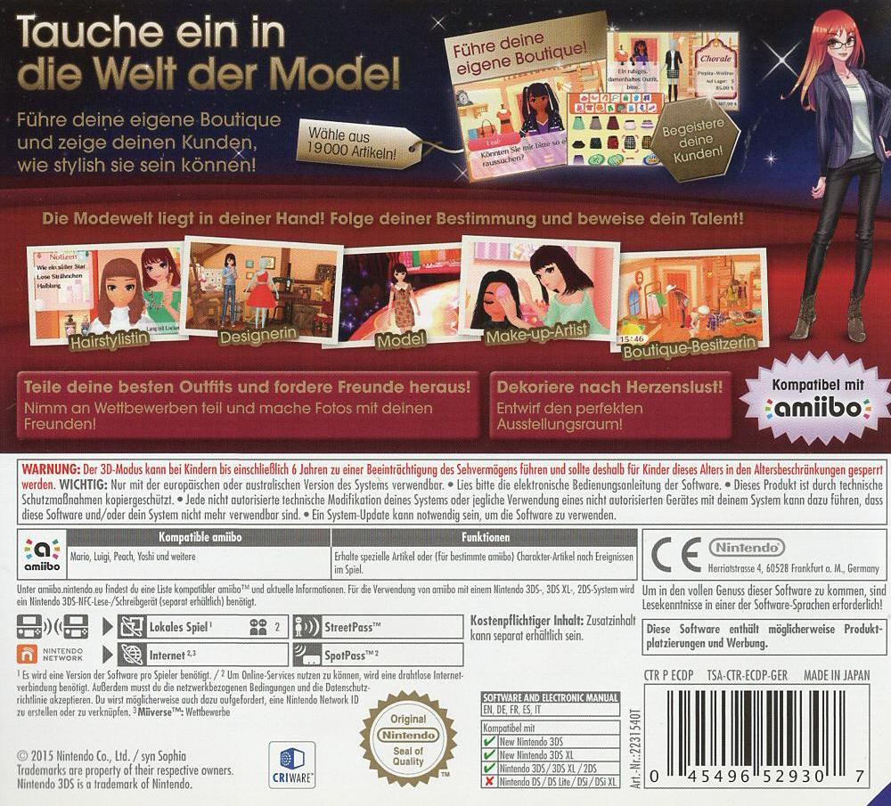 New Style Boutique 2 - Mode von morgen - Nintendo 3DS Rückseite