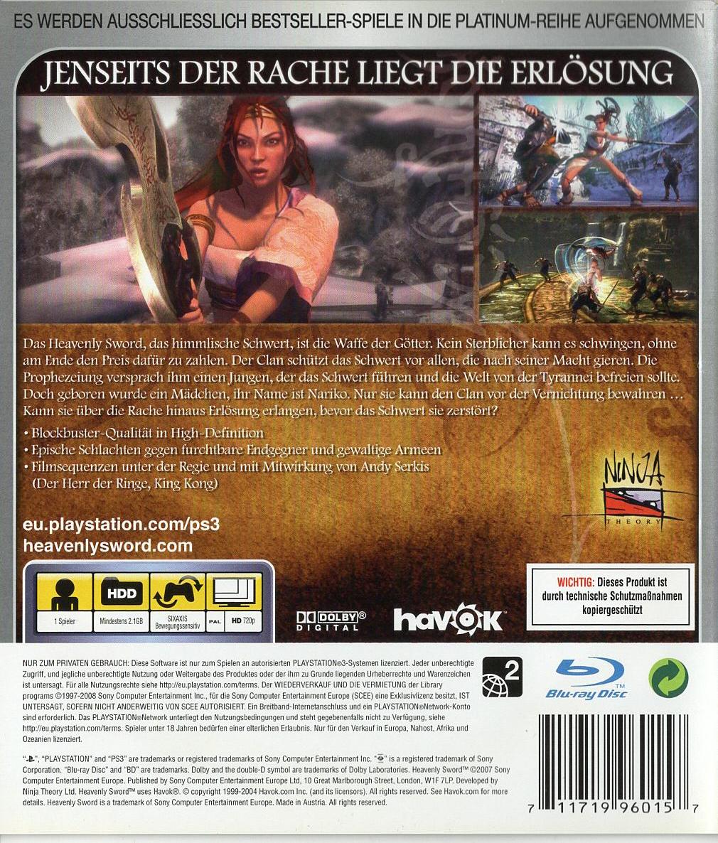 Heavenly Sword - PlayStation 3 Rückseite