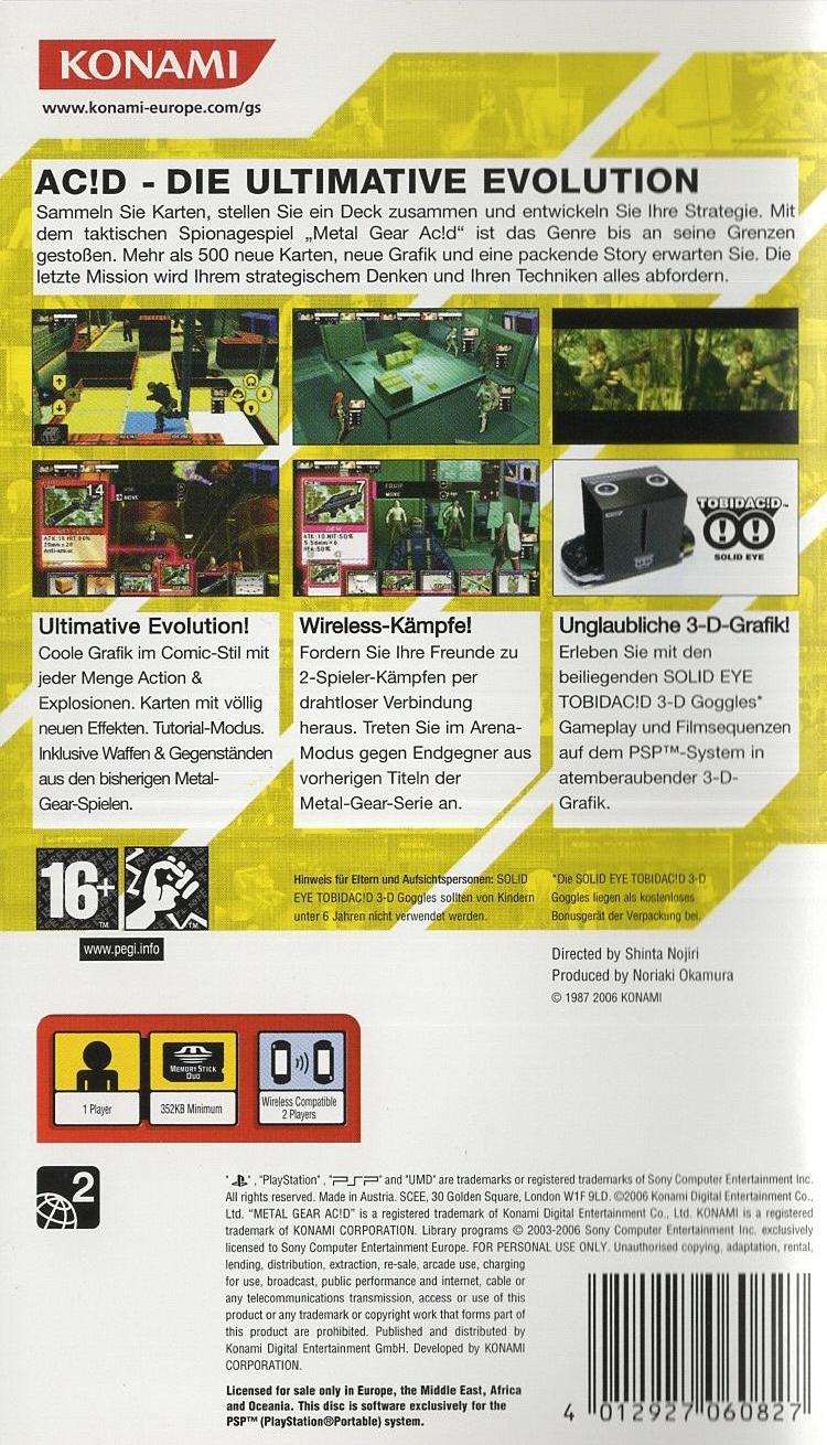 Metal Gear Acid 2 mit 3D Brille - PlayStation Portable Rückseite
