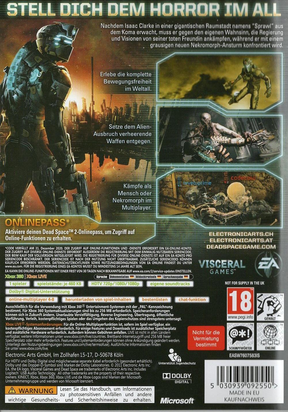 Dead Space 2 - Xbox 360 Rückseite