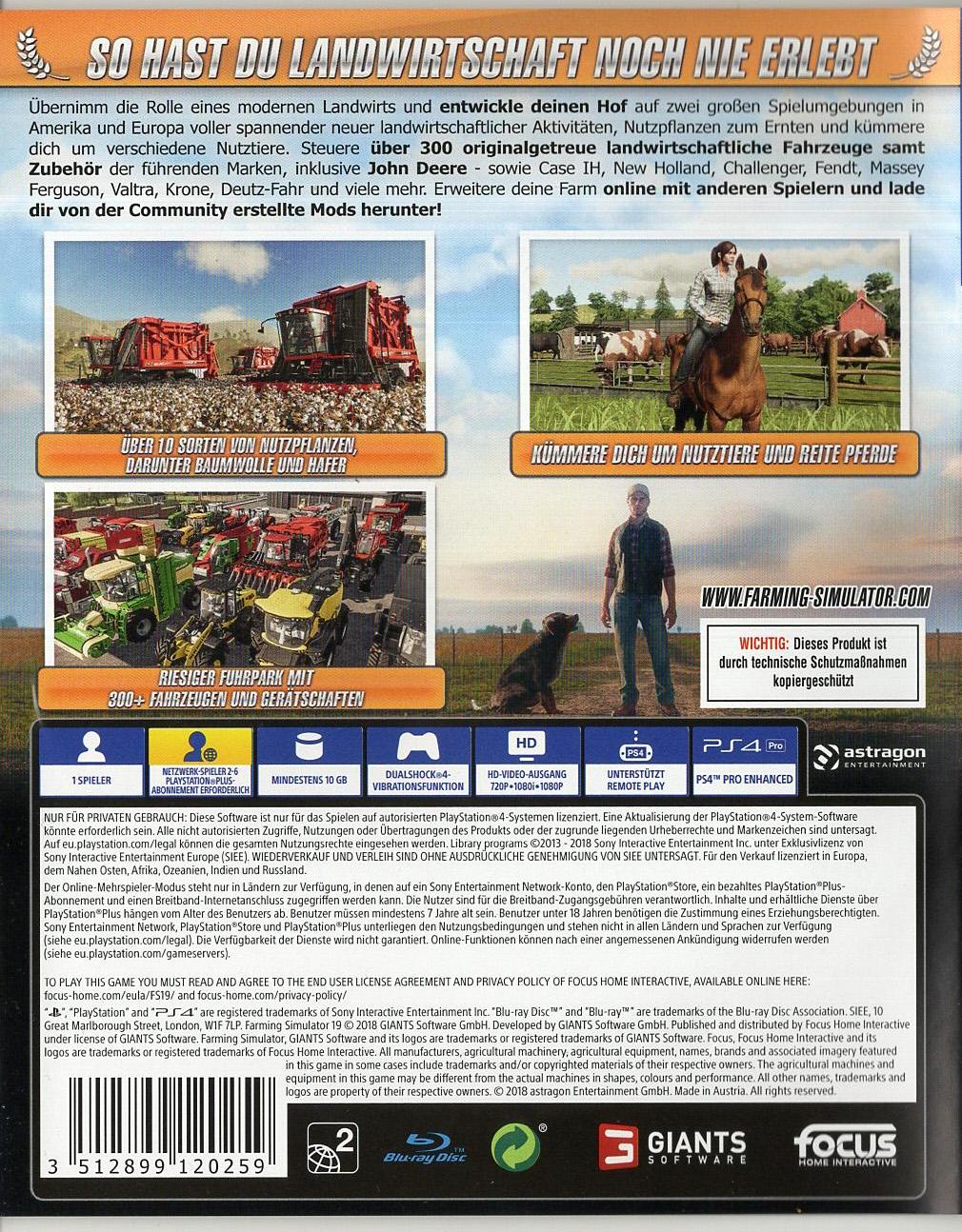 Landwirtschafts-Simulator 19 - PlayStation 4 Rückseite