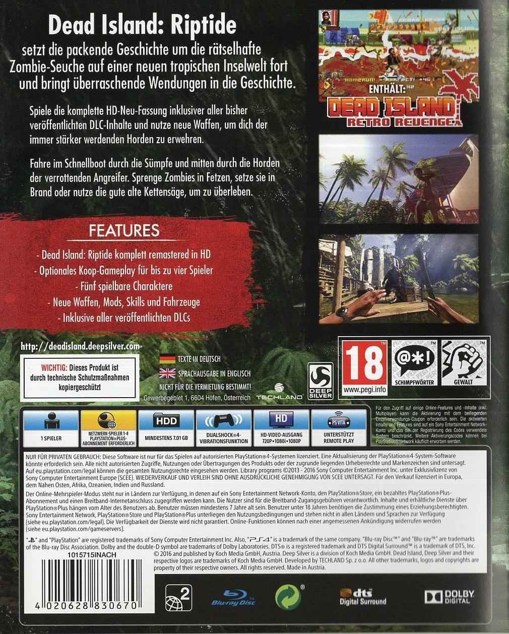 Dead Island: Riptide Definitive Edition - PlayStation 4 Rückseite
