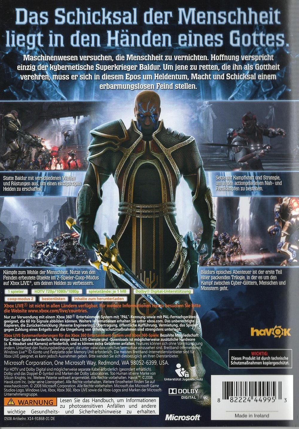Too Human - Xbox 360 Rückseite