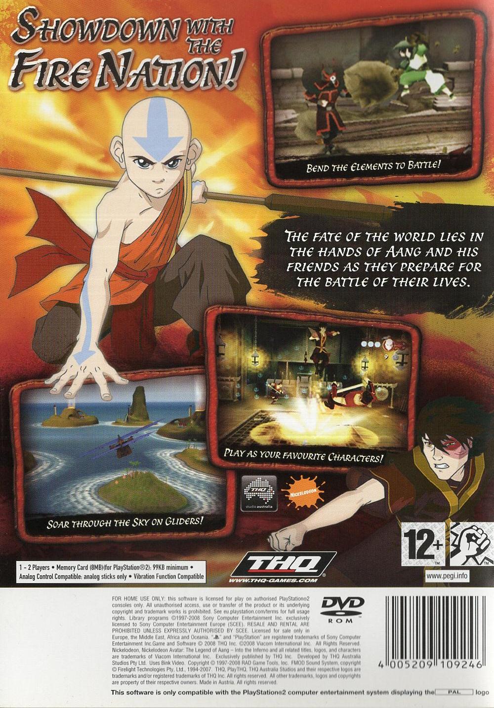 Avatar: The Legend of Aang - Into the Inferno - PlayStation 2 Rückseite