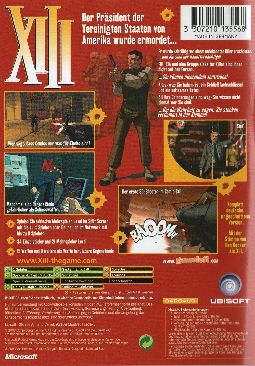XIII - Xbox Rückseite