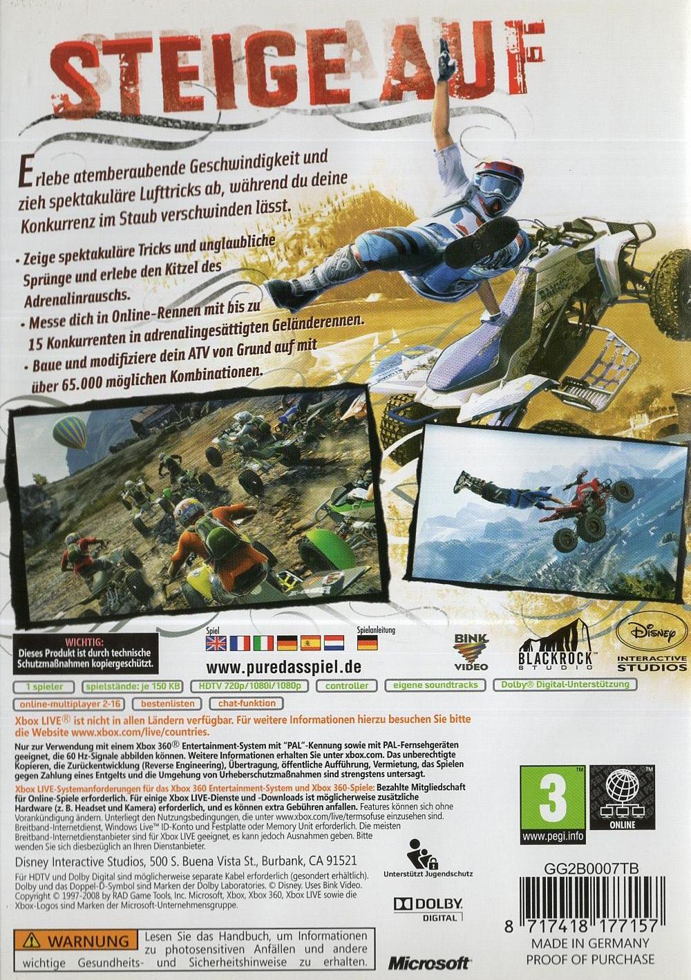 Pure - Xbox 360 Rückseite