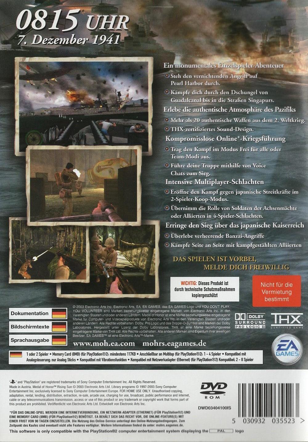 Medal of Honor: Rising Sun - PlayStation 2 Rückseite