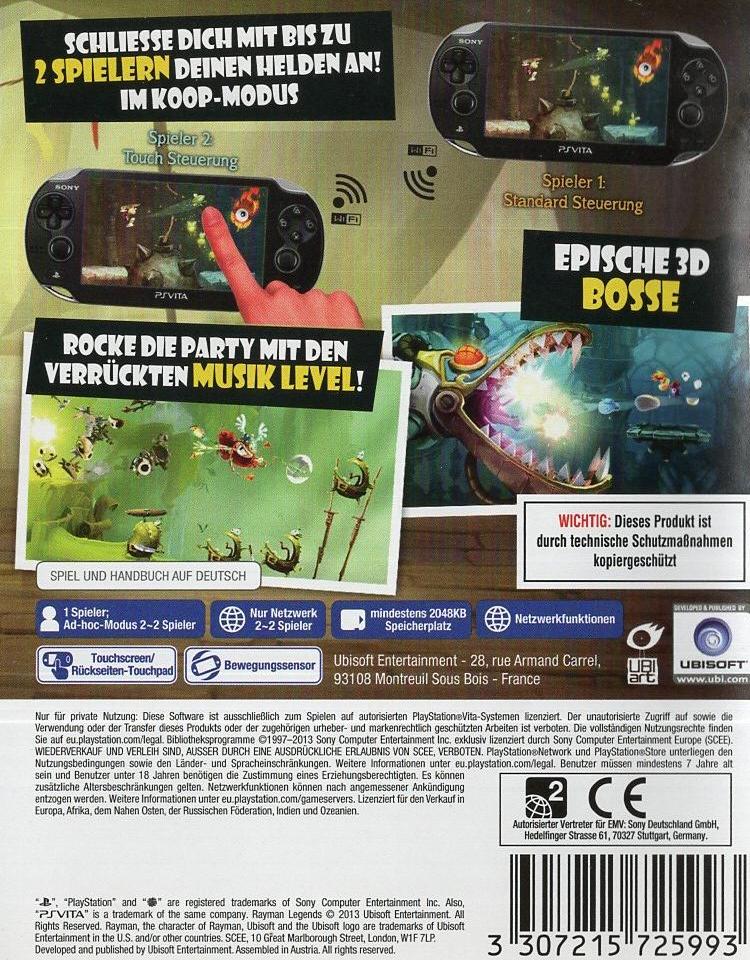 Rayman Legends - PlayStation Vita Rückseite