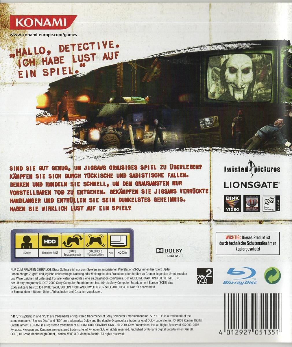 Saw - PlayStation 3 Rückseite