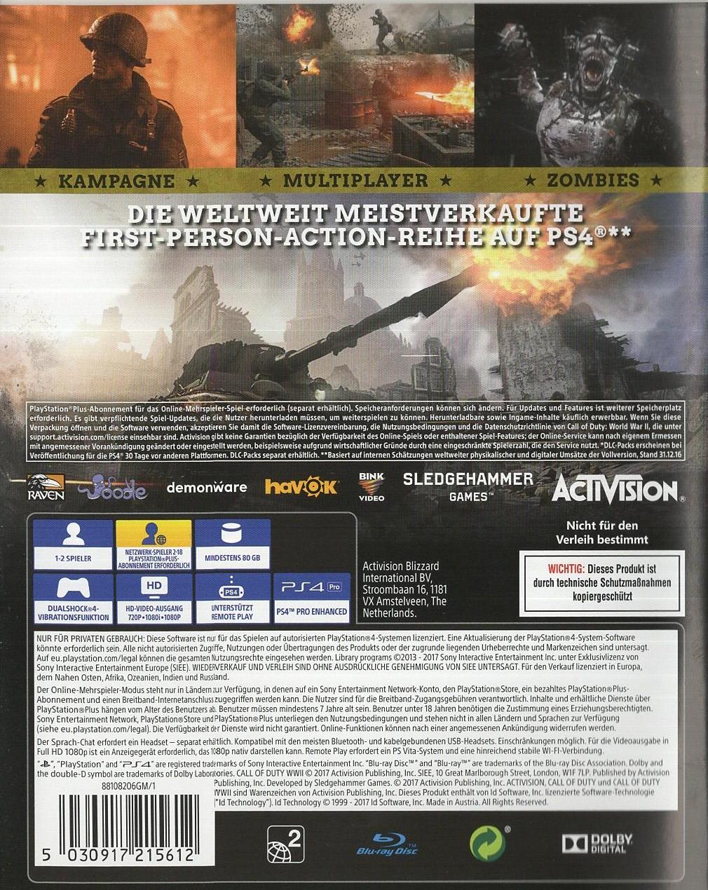 Call of Duty: WWII - PlayStation 4 Rückseite