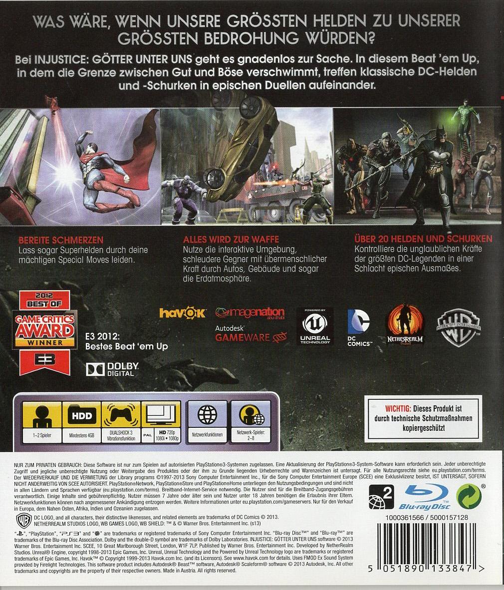 Injustice: Götter unter uns - PlayStation 3 Rückseite