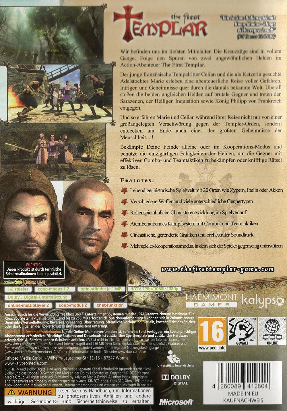 The First Templar - Xbox 360 Rückseite
