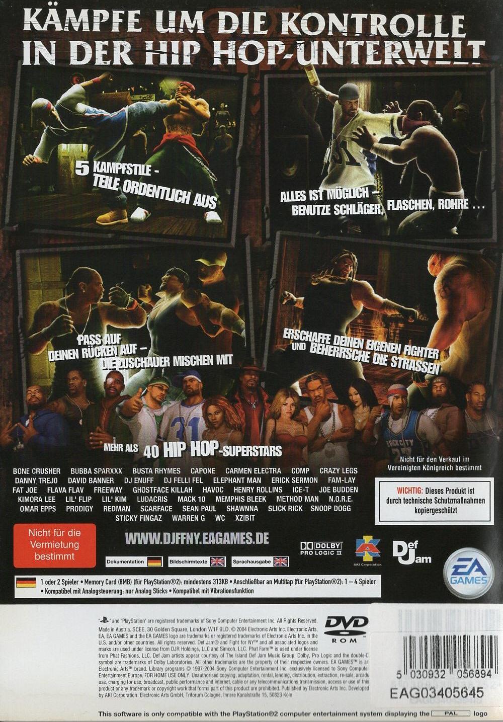 Def Jam: Fight for NY - PlayStation 2 Rückseite