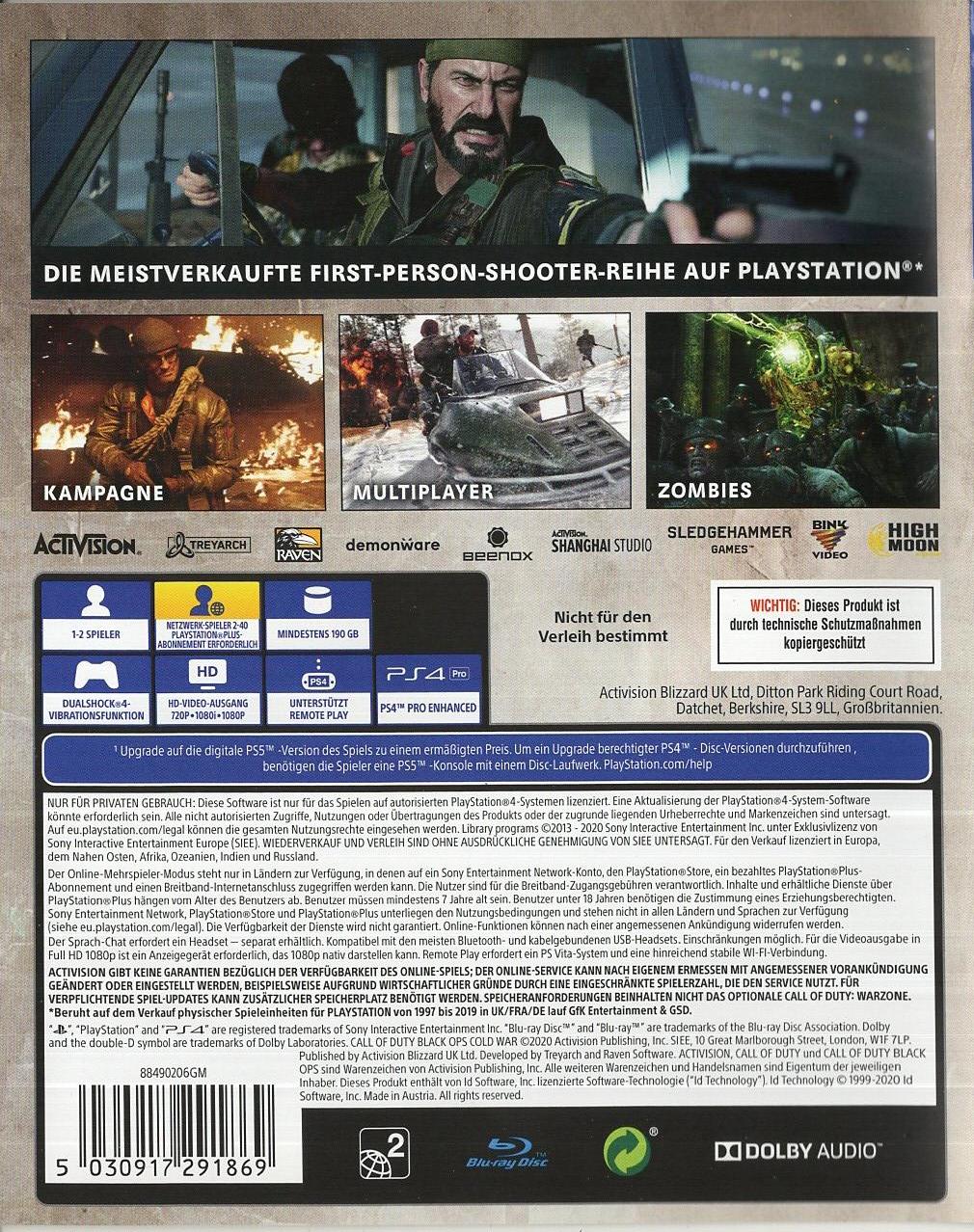 Call of Duty: Black Ops Cold War - PlayStation 4 Rückseite