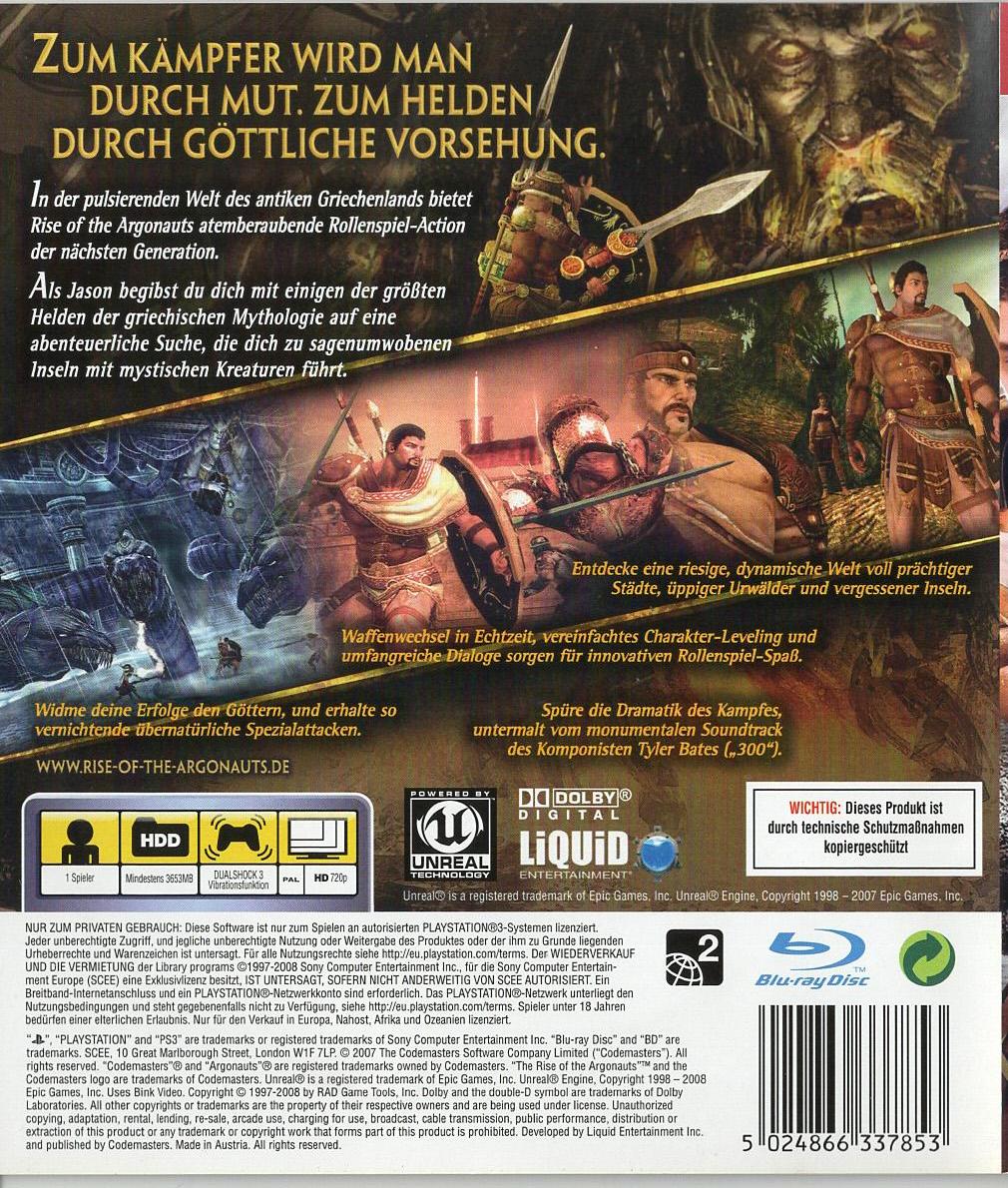 Rise of the Argonauts - PlayStation 3 Rückseite