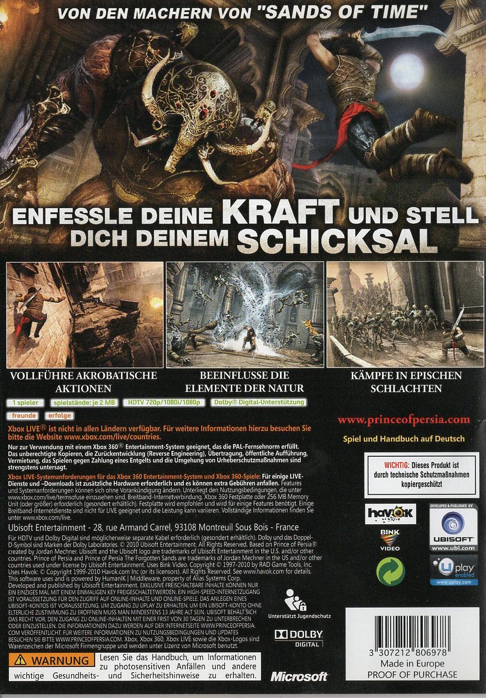 Prince of Persia: Die vergessene Zeit - Xbox 360 Rückseite