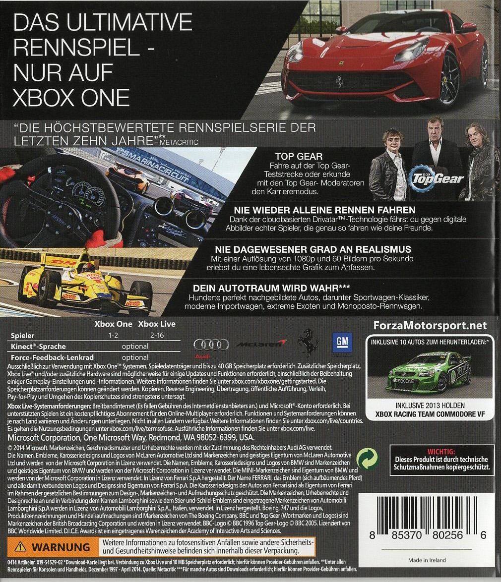 Forza Motorsport 5 - Xbox One Rückseite