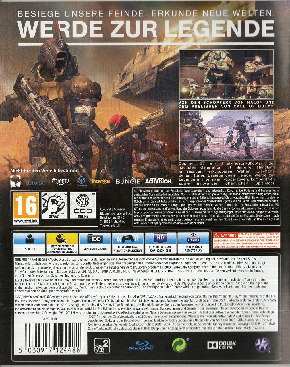 Destiny - PlayStation 4 Rückseite
