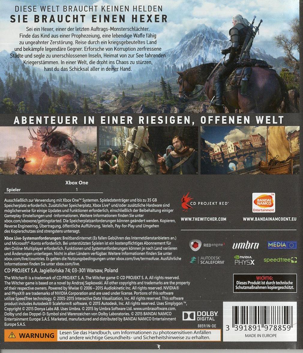 The Witcher 3: Wild Hunt - Xbox One Rückseite
