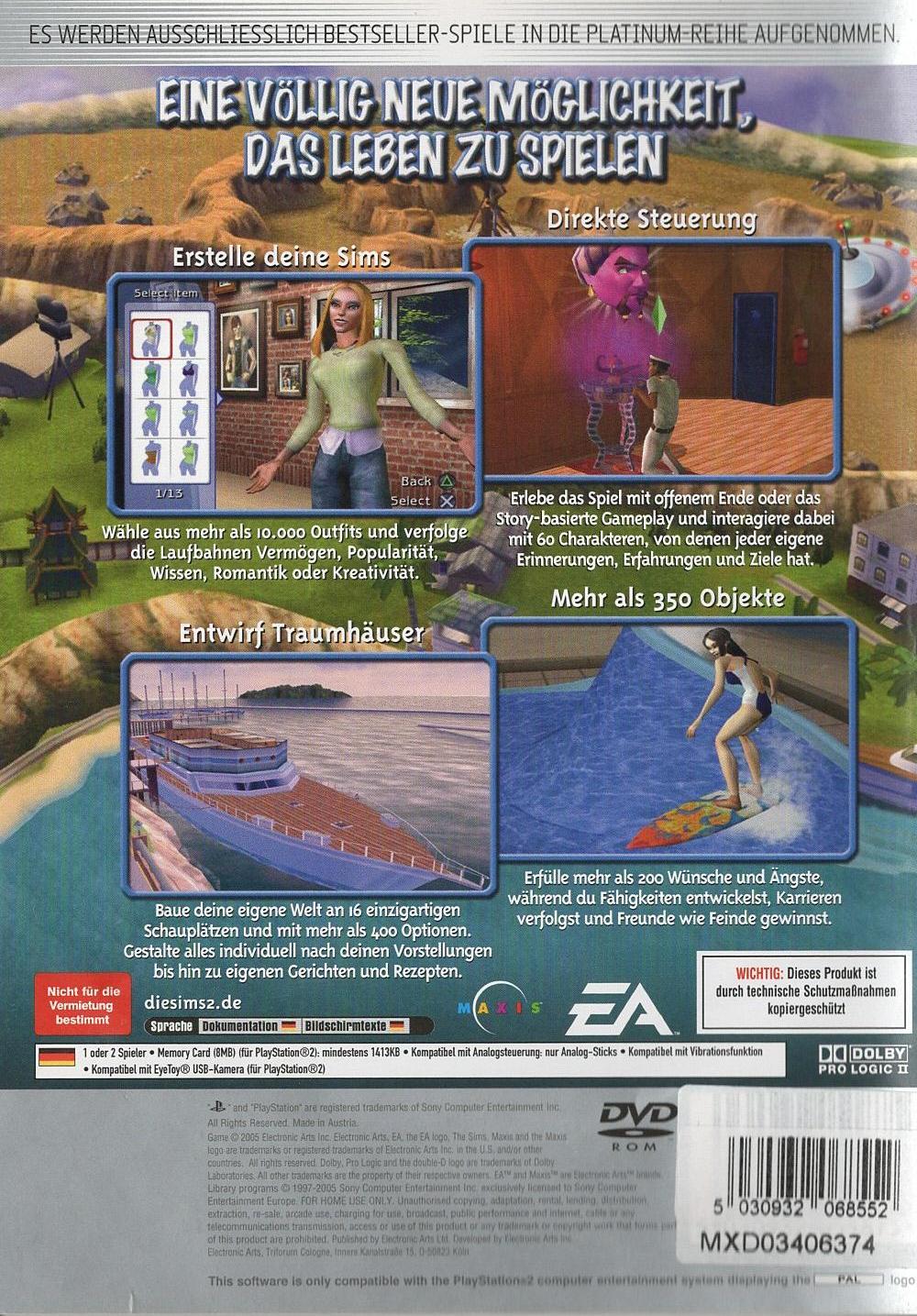 Die Sims 2 - PlayStation 2 Rückseite