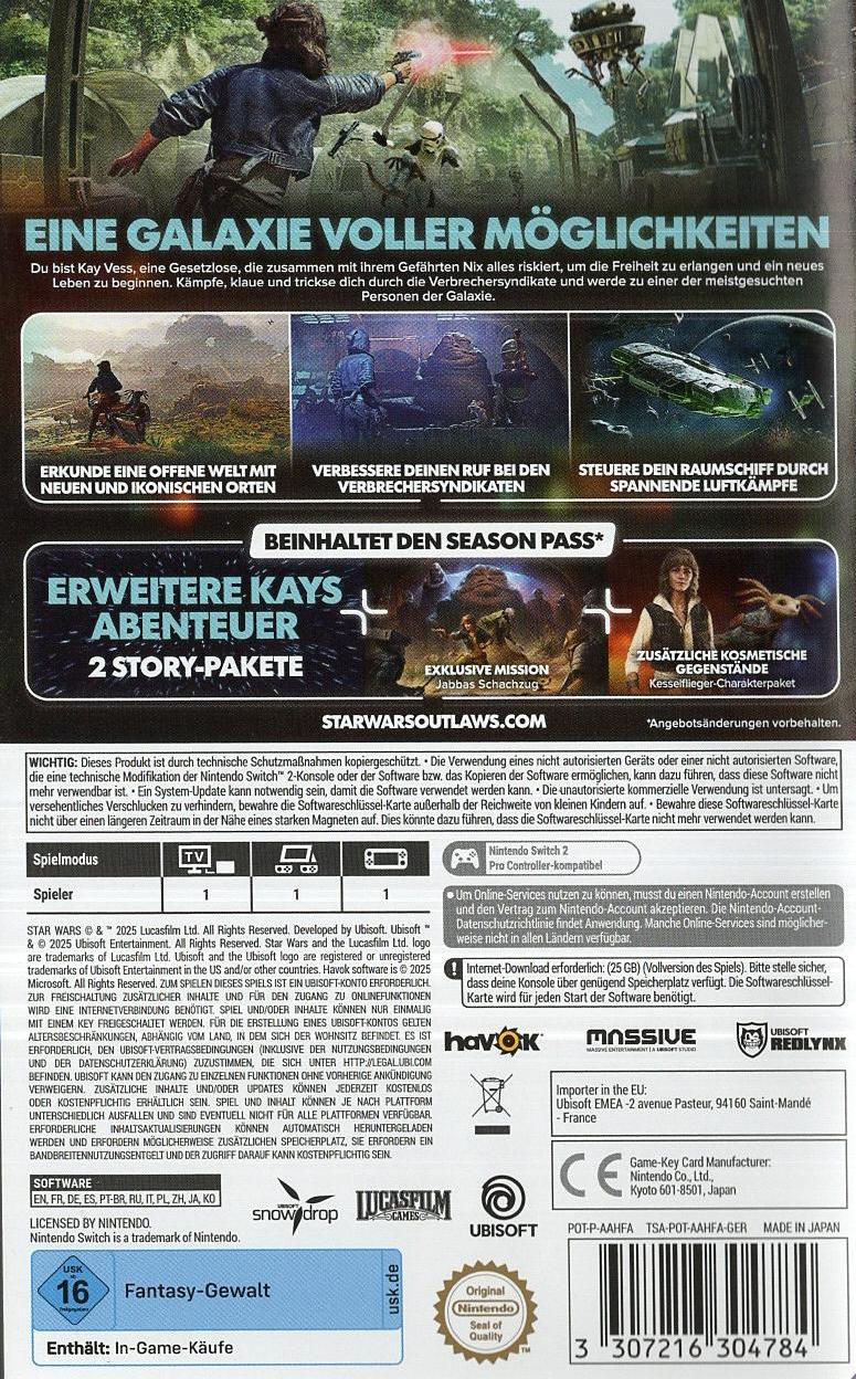 Star Wars Outlaws - Nintendo Switch 2 Rückseite