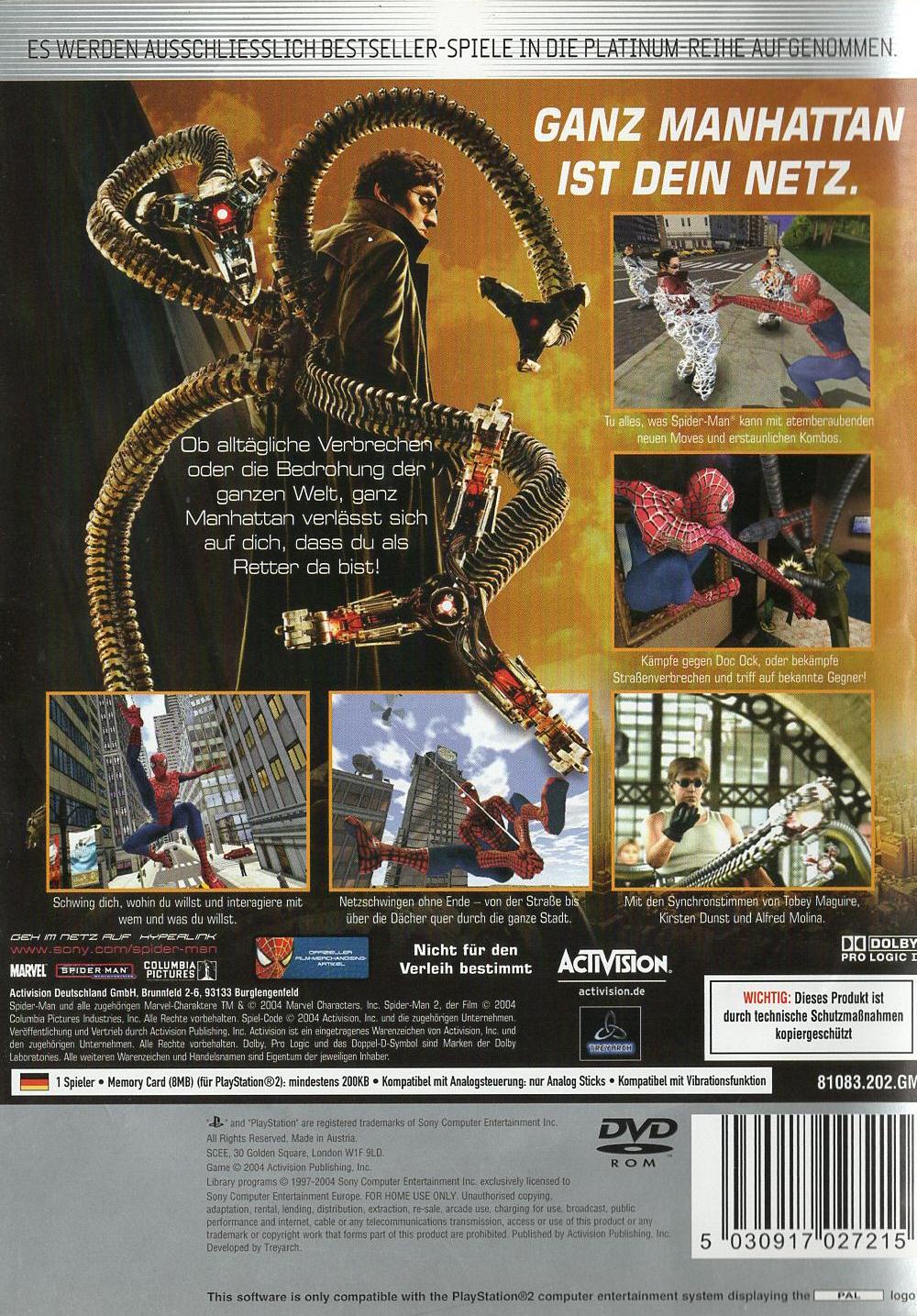 Spider-Man 2 - PlayStation 2 Rückseite