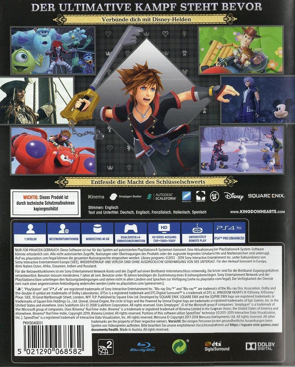 Kingdom Hearts III - PlayStation 4 Rückseite