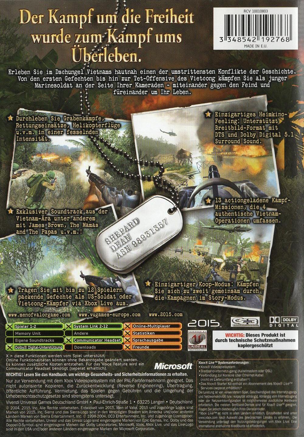 Men of Valor - Xbox Rückseite
