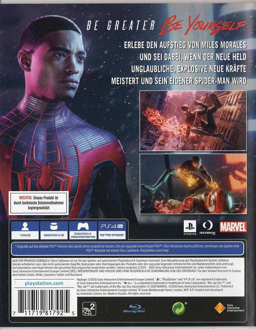 Marvel Spider-Man: Miles Morales - PlayStation 4 Rückseite
