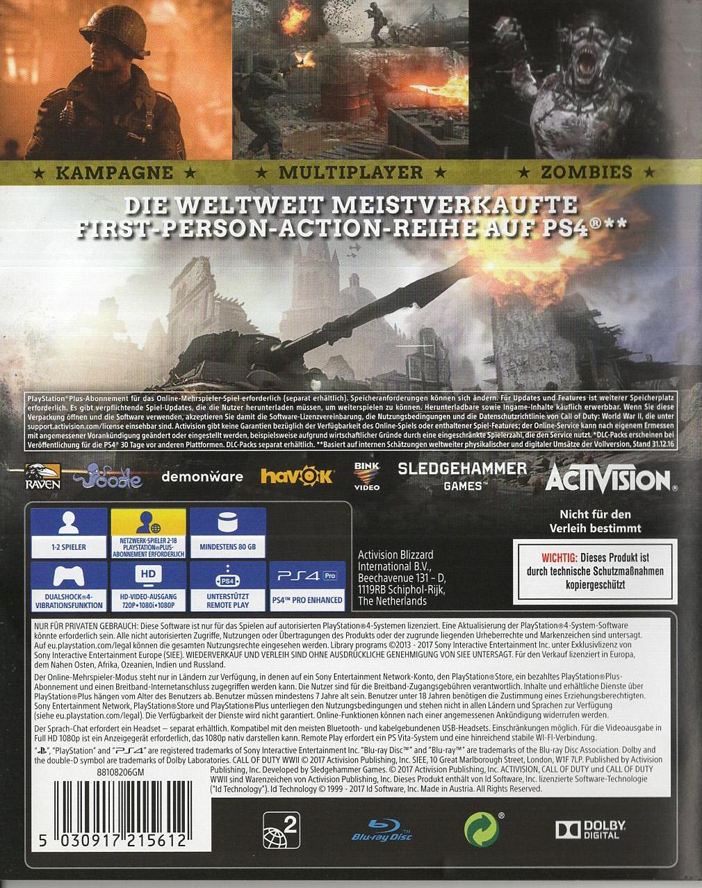 Call of Duty WWII - PlayStation 4 Rückseite