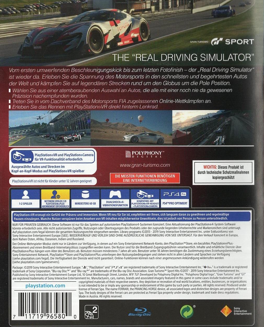 Gran Turismo Sport - PlayStation 4 Rückseite
