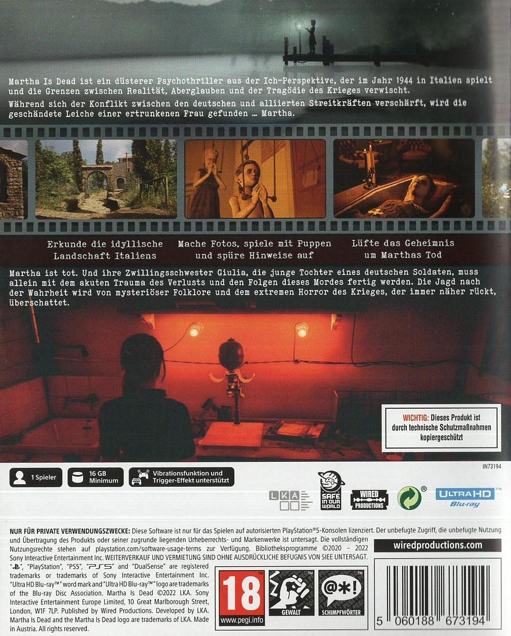 Martha Is Dead - PlayStation 5 Rückseite