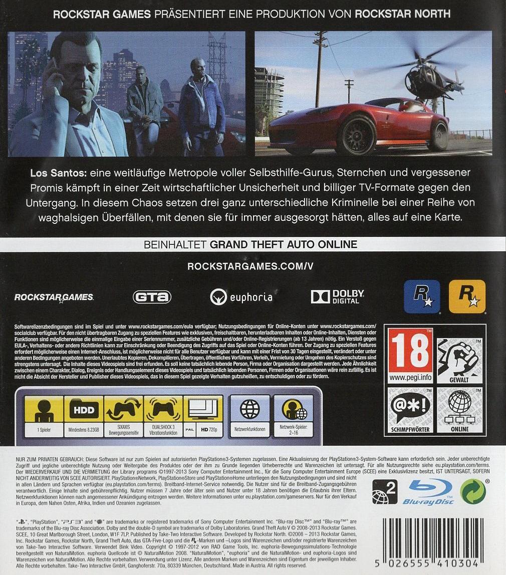 Grand Theft Auto V - PlayStation 3 Rückseite