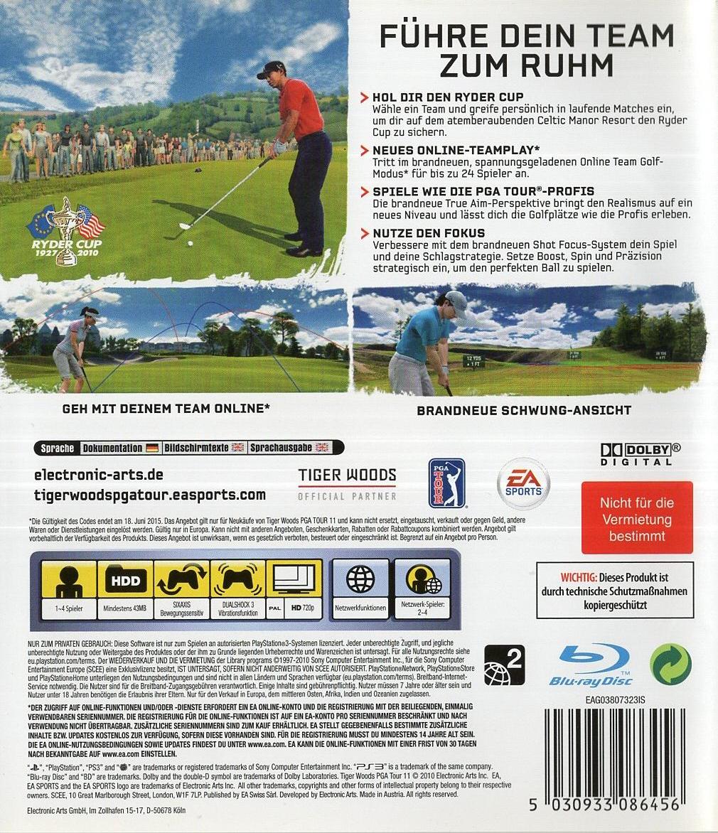 Tiger Woods PGA Tour 11 - PlayStation 3 Rückseite