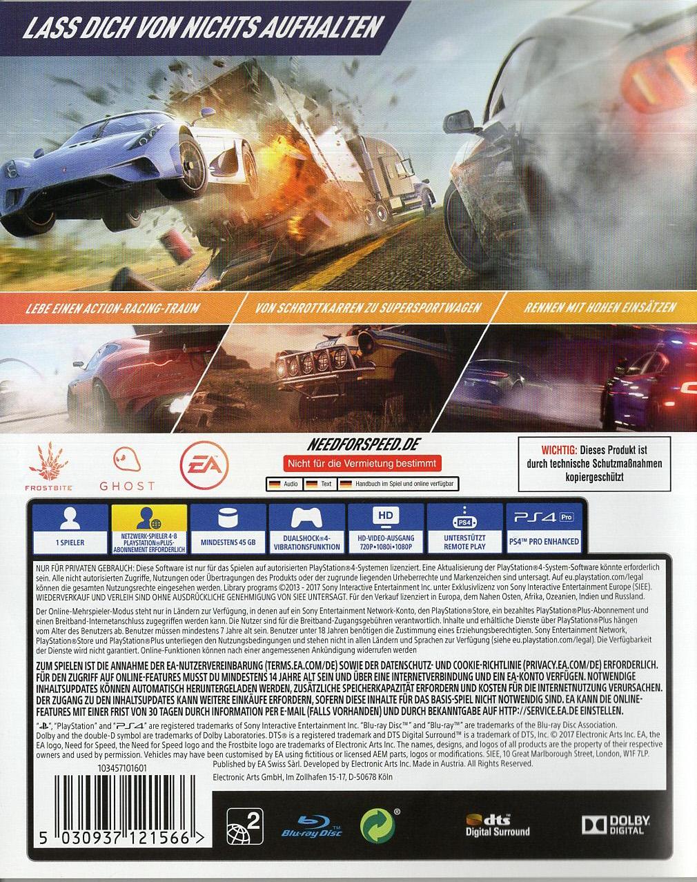 Need for Speed Payback - PlayStation 4 Rückseite