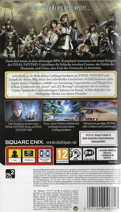 Dissidia 012 [duodecim] Final Fantasy - PlayStation Portable Rückseite