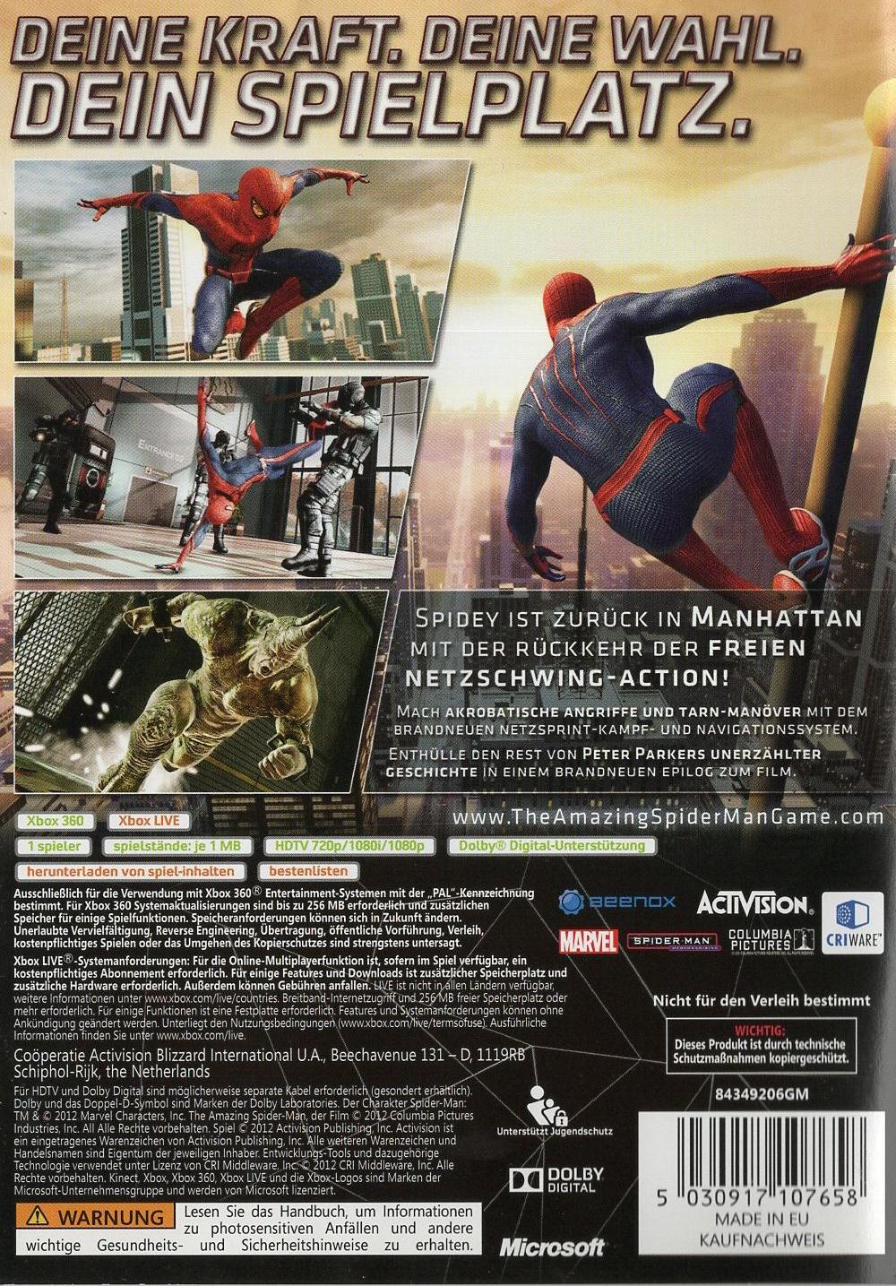 The Amazing Spider-Man - Xbox 360 Rückseite