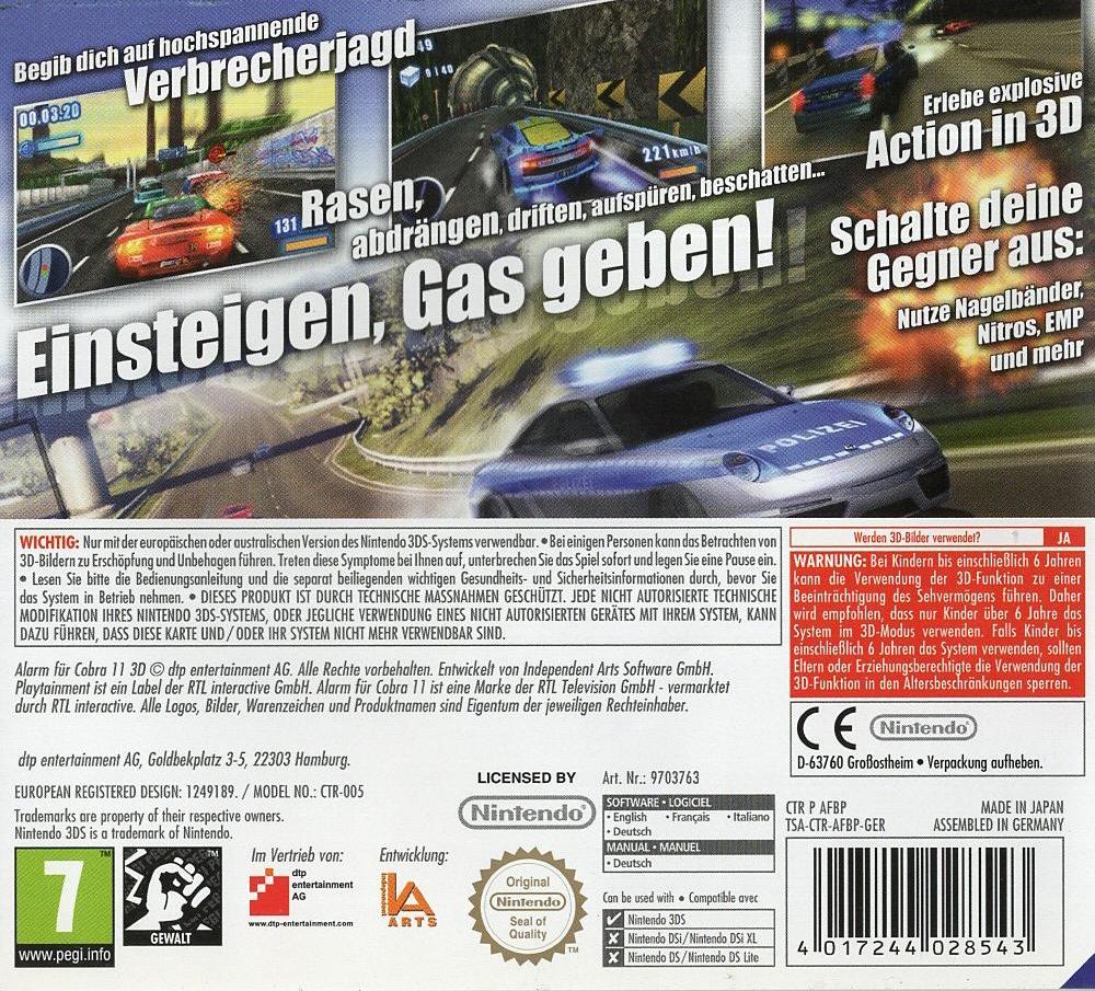 Alarm für Cobra 11 3D - Nintendo 3DS Rückseite