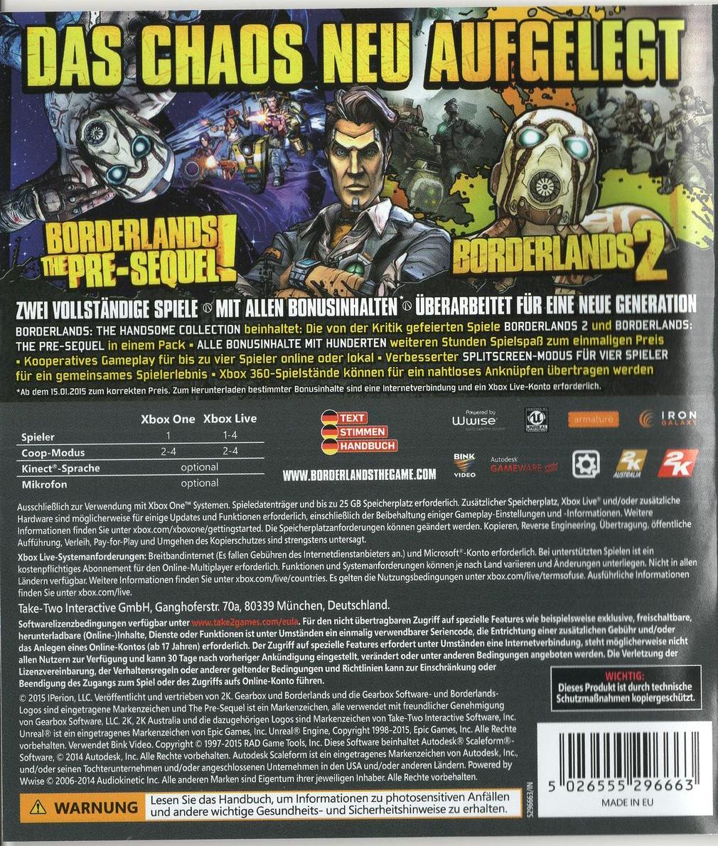 Borderlands: The Handsome Collection - Xbox One Rückseite
