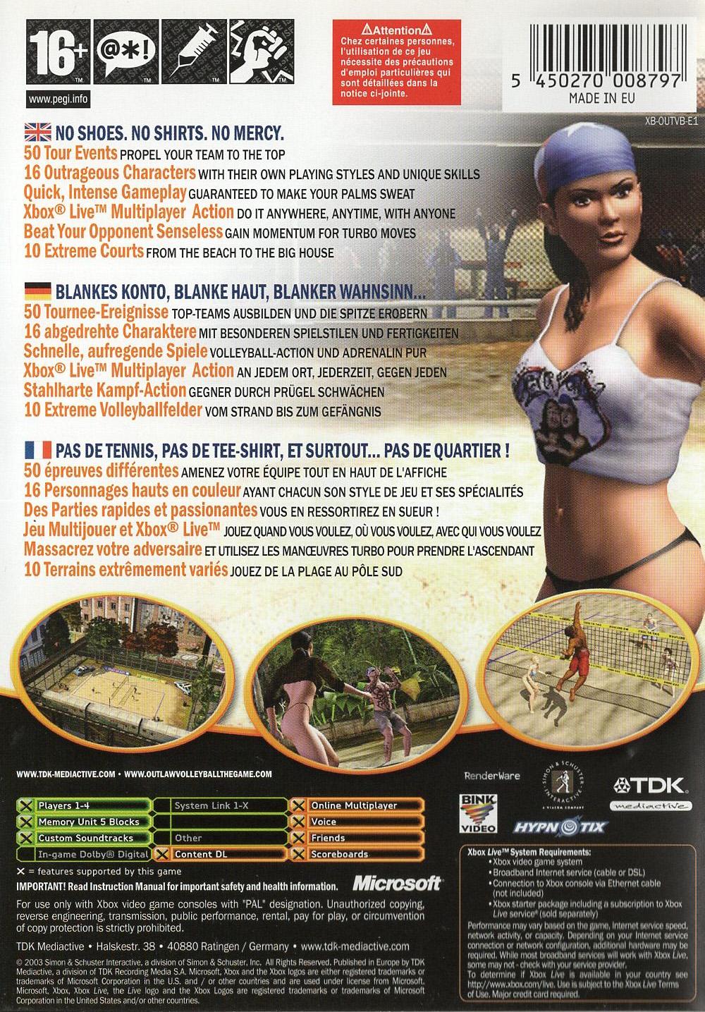 Outlaw Volleyball - Xbox Rückseite