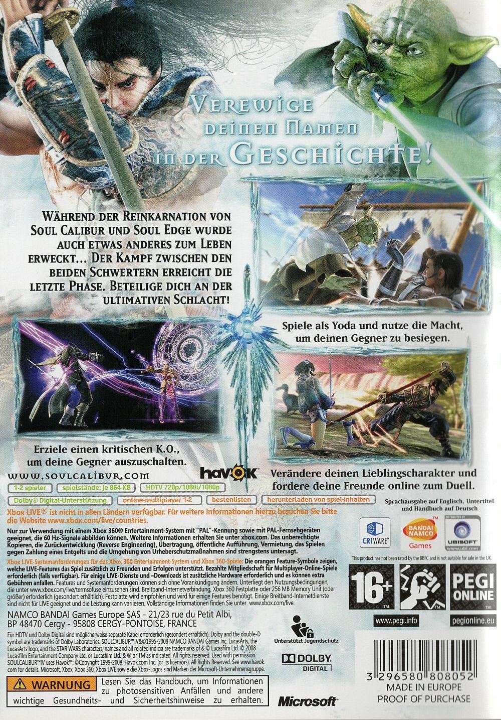 Soulcalibur IV - Xbox 360 Rückseite