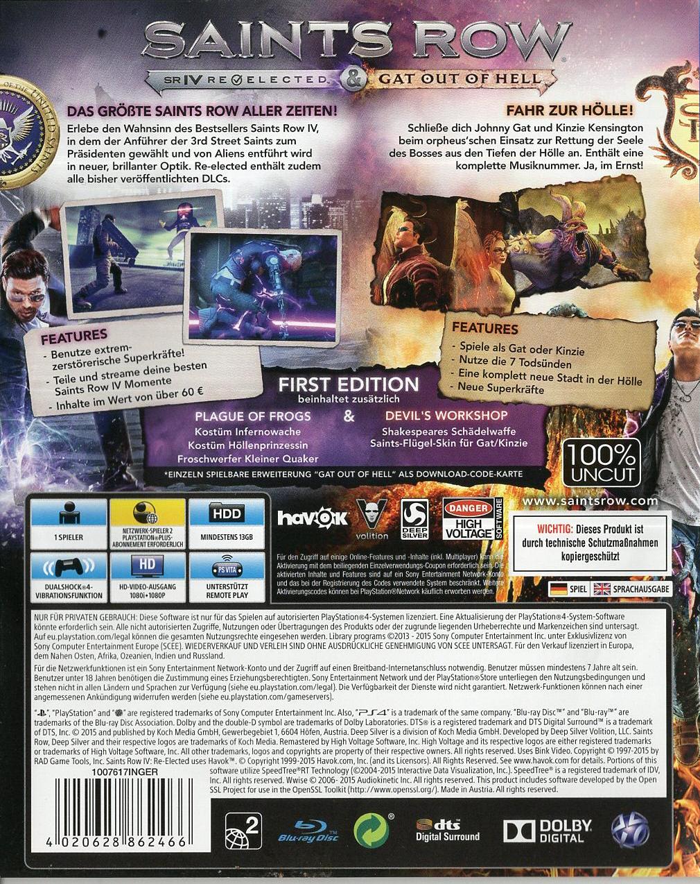 Saints Row IV: Re-Elected & Gat out of Hell - PlayStation 4 Rückseite