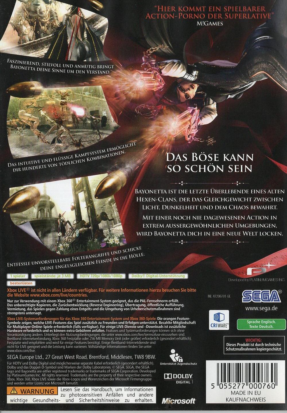 Bayonetta - Xbox 360 Rückseite