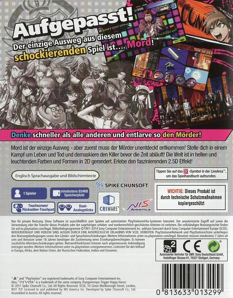Danganronpa: Trigger Happy Havoc - PlayStation Vita Rückseite