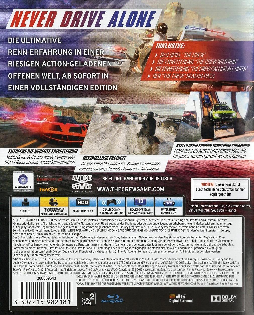 The Crew Ultimate Edition - PlayStation 4 Rückseite