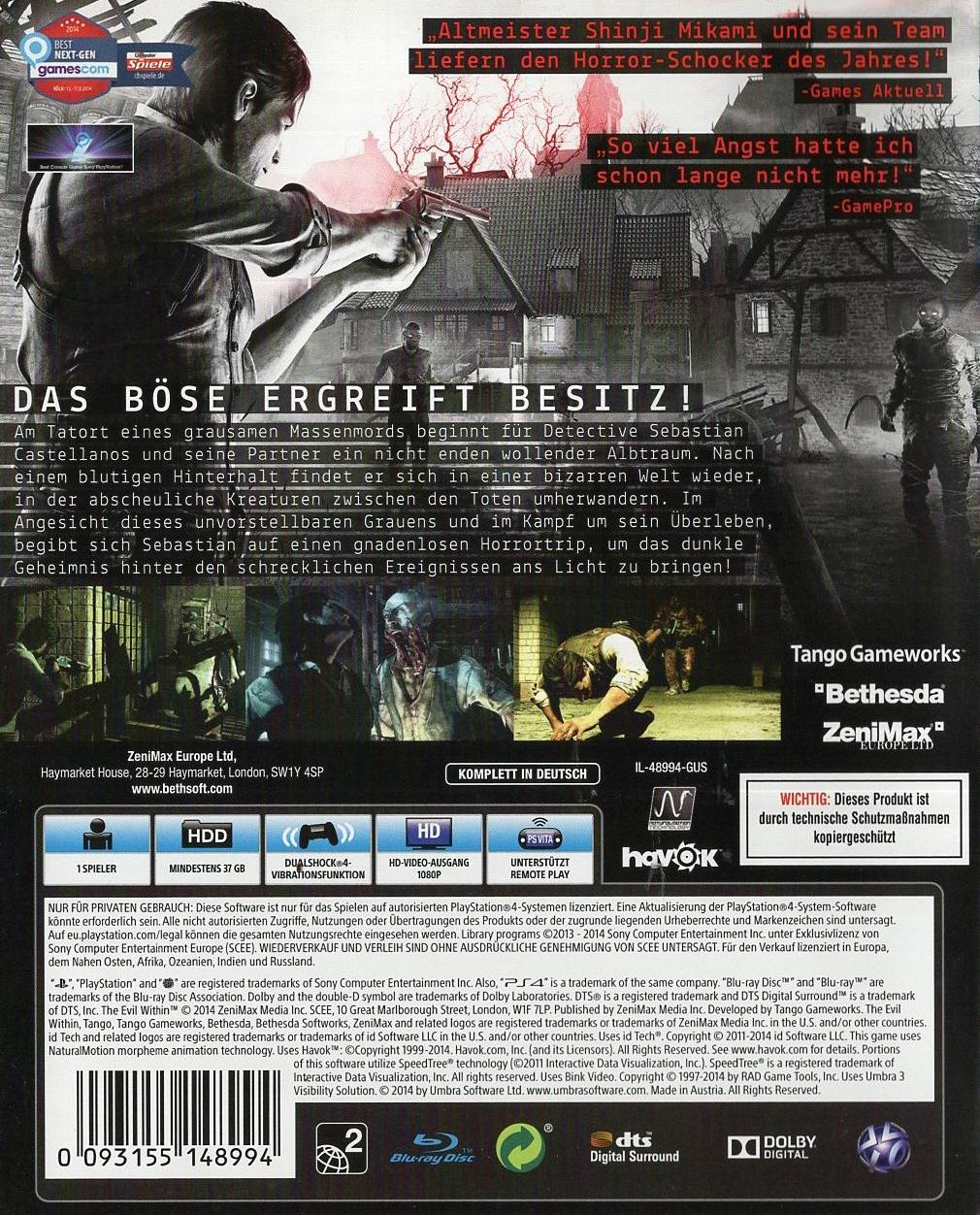 The Evil Within - PlayStation 4 Rückseite